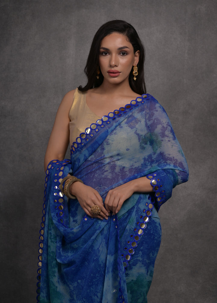 Designer Georgette Saree | Prizam Printed with Mirror Work Lace Border