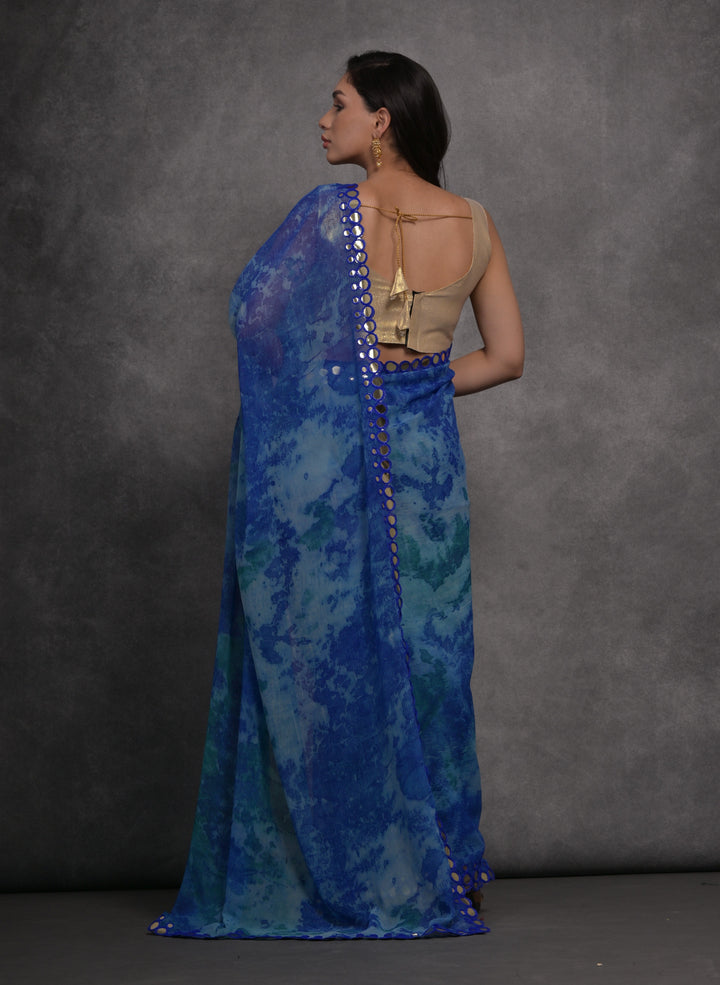 Designer Georgette Saree | Prizam Printed with Mirror Work Lace Border