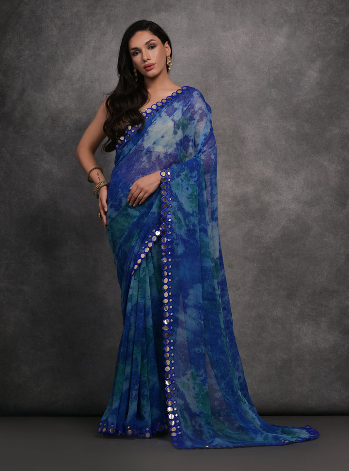 Designer Georgette Saree | Prizam Printed with Mirror Work Lace Border