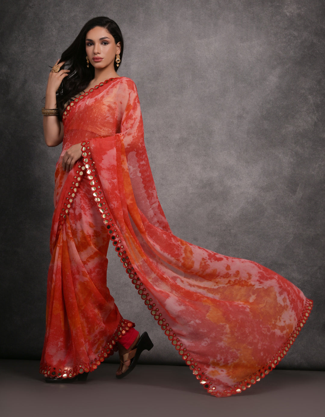 Designer Georgette Saree | Prizam Printed with Mirror Work Lace Border