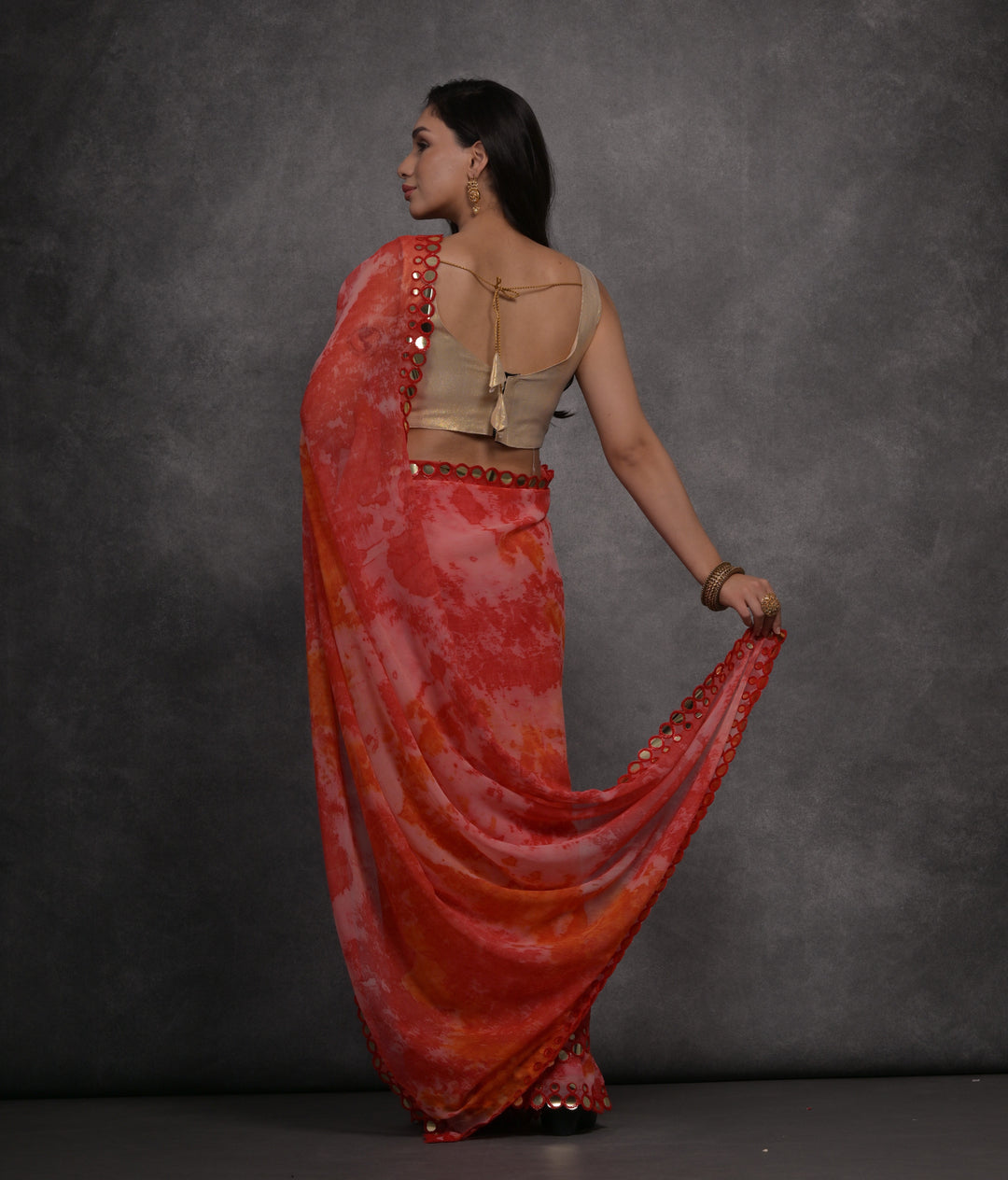 Designer Georgette Saree | Prizam Printed with Mirror Work Lace Border