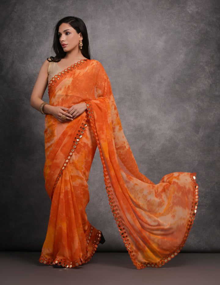 Designer Georgette Saree | Prizam Printed with Mirror Work Lace Border