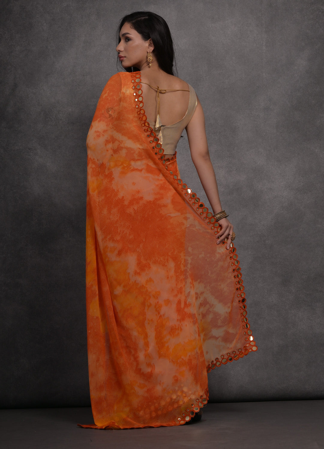 Designer Georgette Saree | Prizam Printed with Mirror Work Lace Border