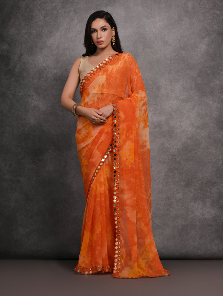 Designer Georgette Saree | Prizam Printed with Mirror Work Lace Border