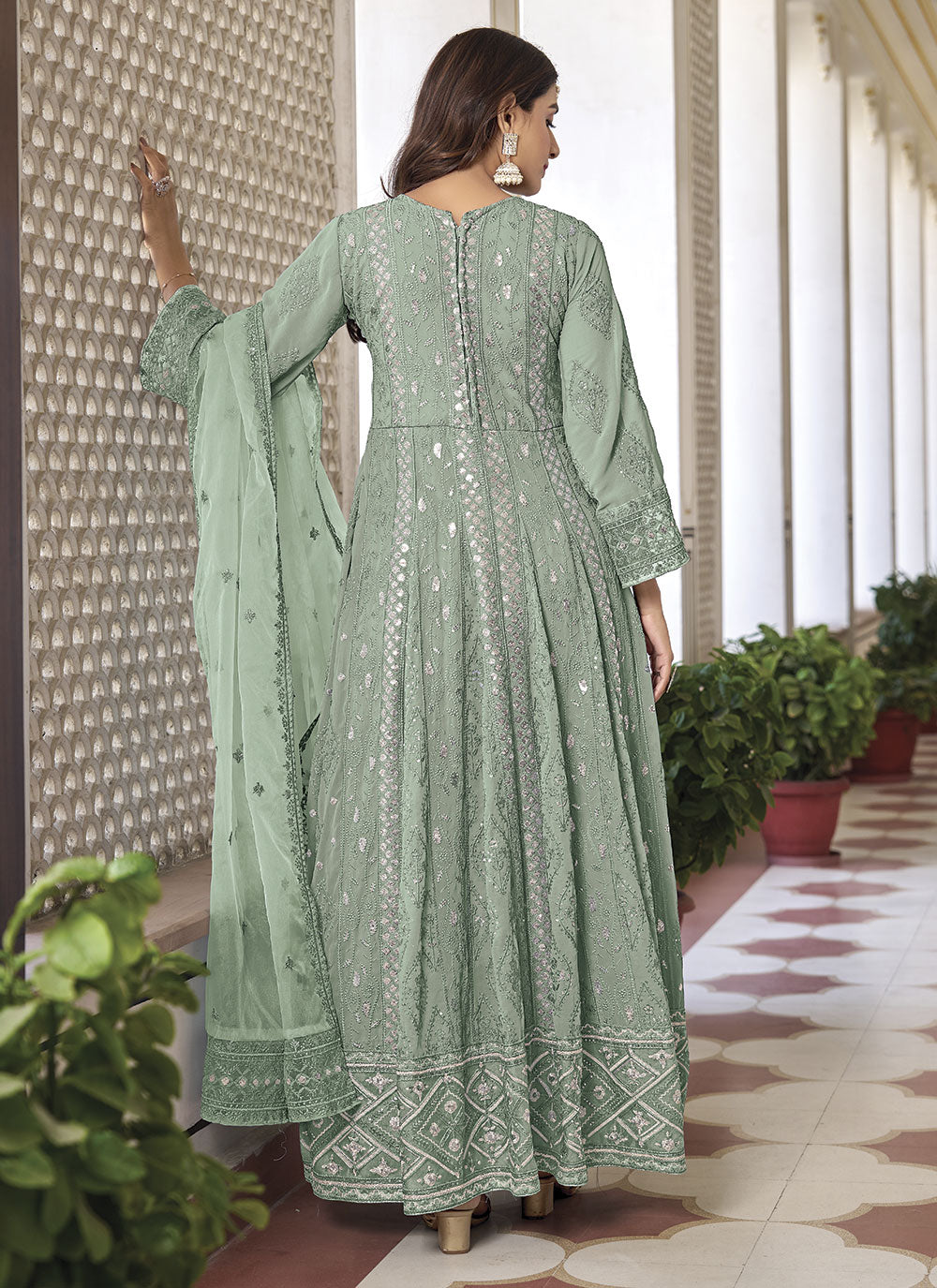 Fine Colored Anarkali Suit | Faux Georgette with Dull Santoon Bottom & Dupatta