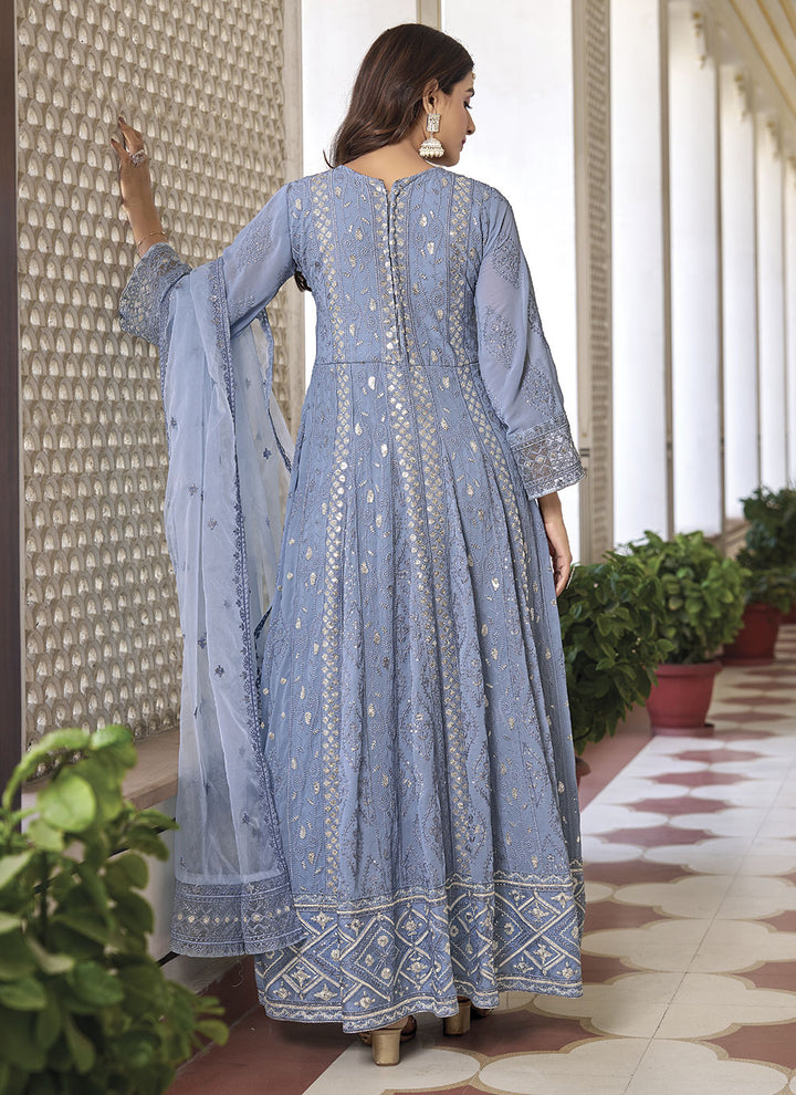 Fine Colored Anarkali Suit | Faux Georgette with Dull Santoon Bottom & Dupatta