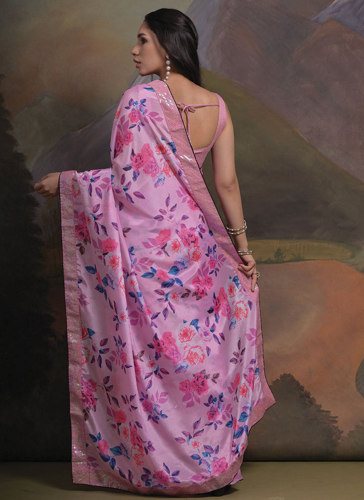 Printed Chinon Saree | Sequins Work with Art Silk Blouse for Festive Look