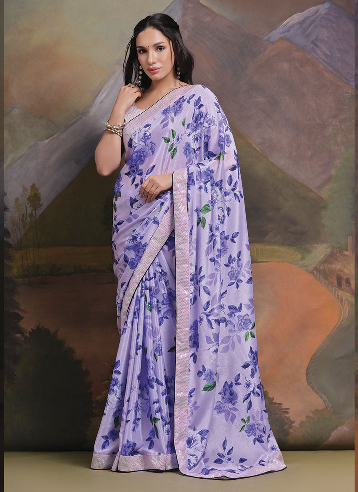 Printed Chinon Saree | Sequins Work with Art Silk Blouse for Festive Look