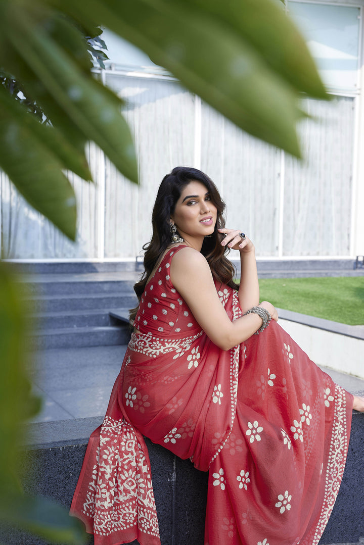 Designer Saree | Chinon & Chiffon Fabric in Elegant Printed Patterns for Festive