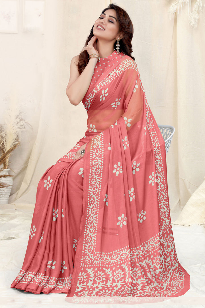 Designer Saree | Chinon & Chiffon Fabric in Elegant Printed Patterns for Festive