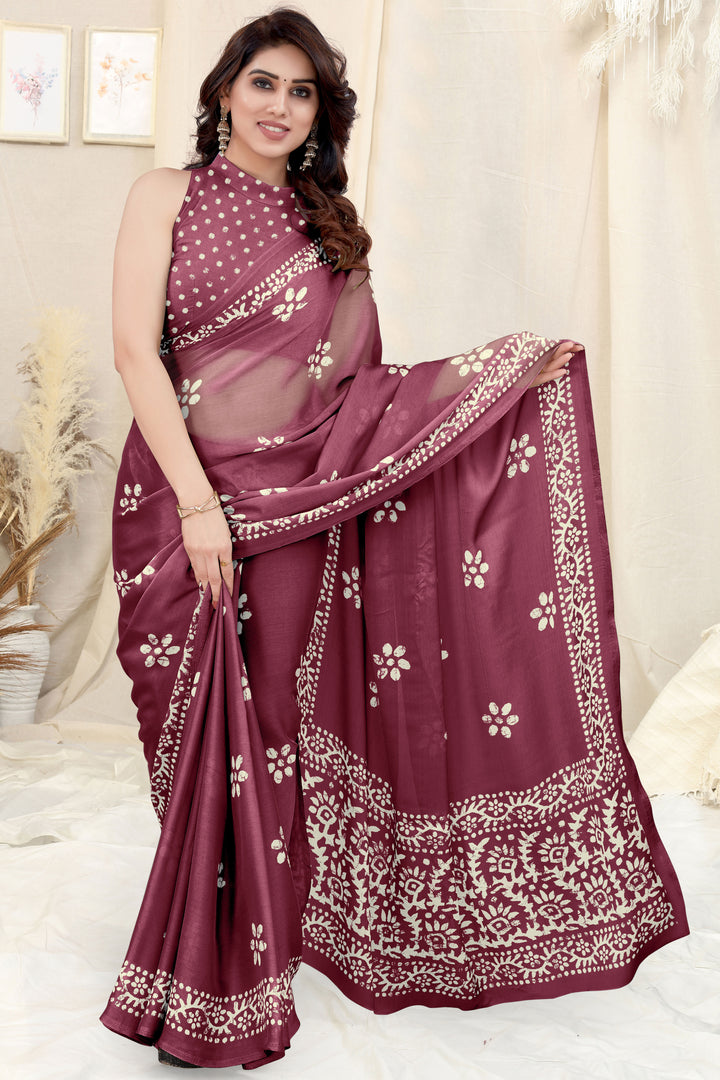 Designer Saree | Chinon & Chiffon Fabric in Elegant Printed Patterns for Festive