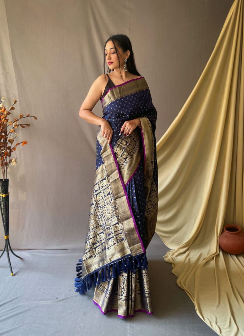 Beautiful Soft Silk Saree | Heavy Jari Weaving & Designer Partywear Look