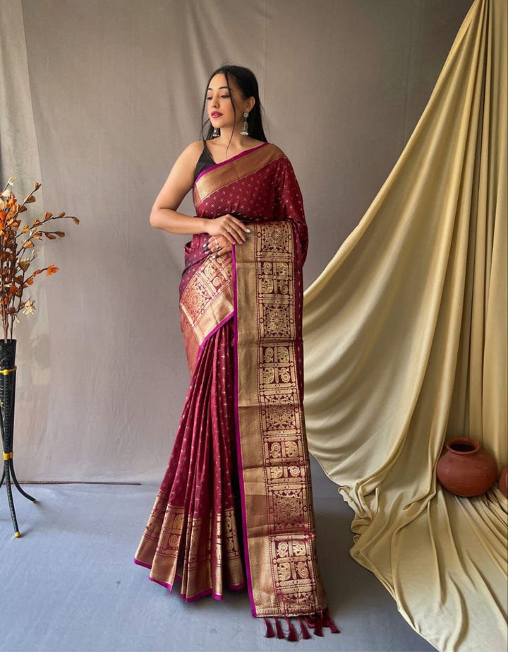 Beautiful Soft Silk Saree | Heavy Jari Weaving & Designer Partywear Look