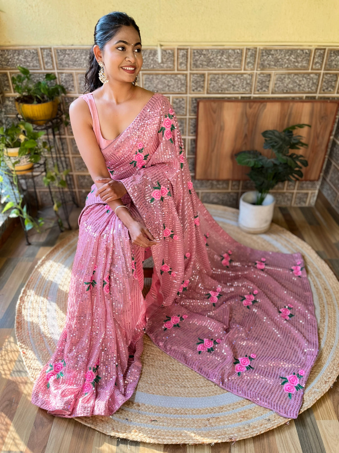 Elegant Georgette Saree with Sequins & Embroidery | Art-Silk Blouse for Weddings