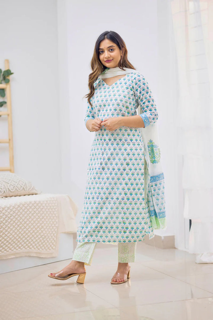 Designer Cotton & Kota Doria Suits | Elegant Printed Ready-to-Wear Attire