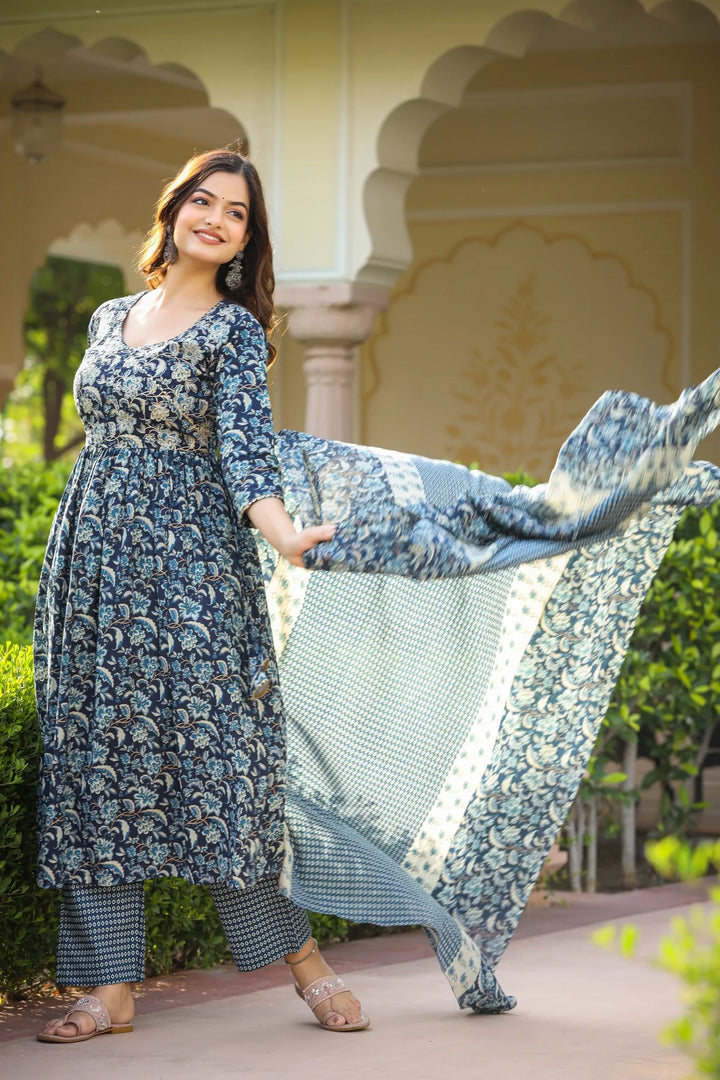 Designer Printed Cotton Suit | Elegant Kota Doria Dupatta Combo