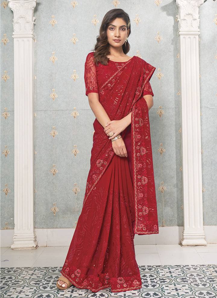 Designer Faux-Georgette Saree | Sequined Embroidery for Weddings & Events