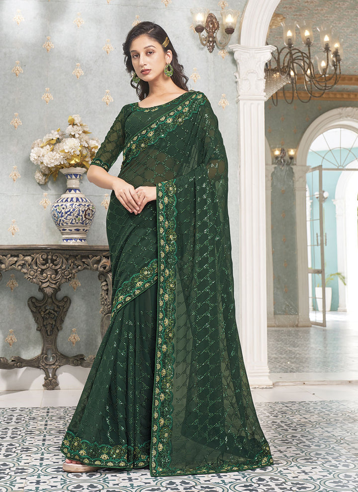 Designer Faux-Georgette Saree with Sequins | Wedding & Festive Elegance