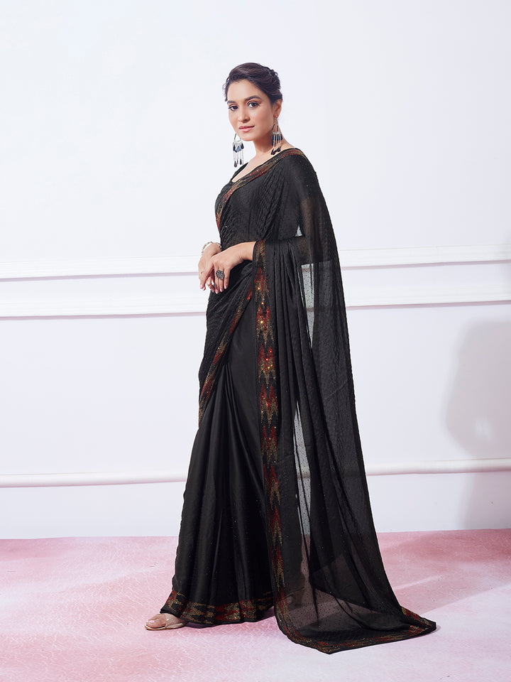 Heavy Swarovski Work Barfi Saree for Weddings | Art-Silk Blouse