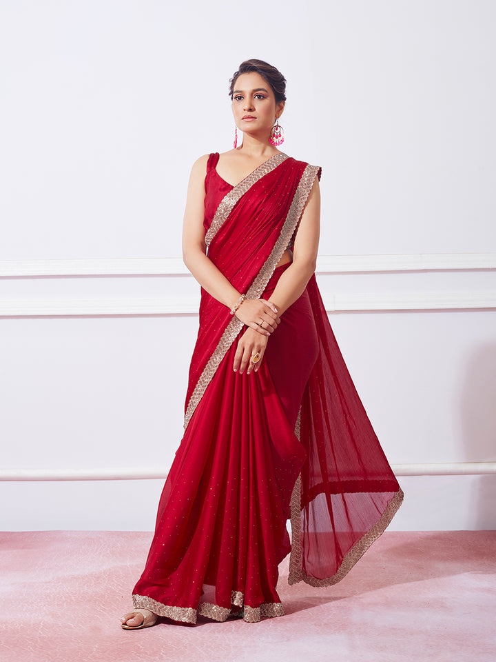 Heavy Swarovski Work Barfi Saree with Art-Silk Blouse | Wedding Festive Wear