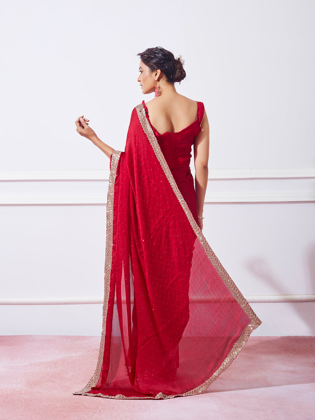 Heavy Swarovski Work Barfi Saree with Art-Silk Blouse | Wedding Festive Wear