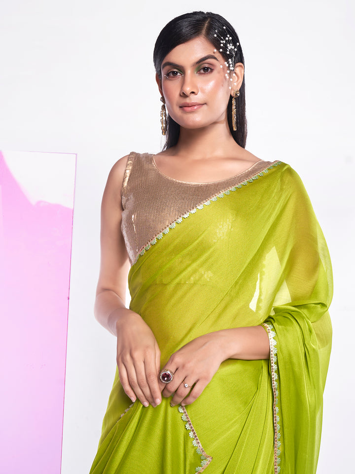 Georgette Saree with Art-Silk Blouse | Solid-Designer Wedding Wear