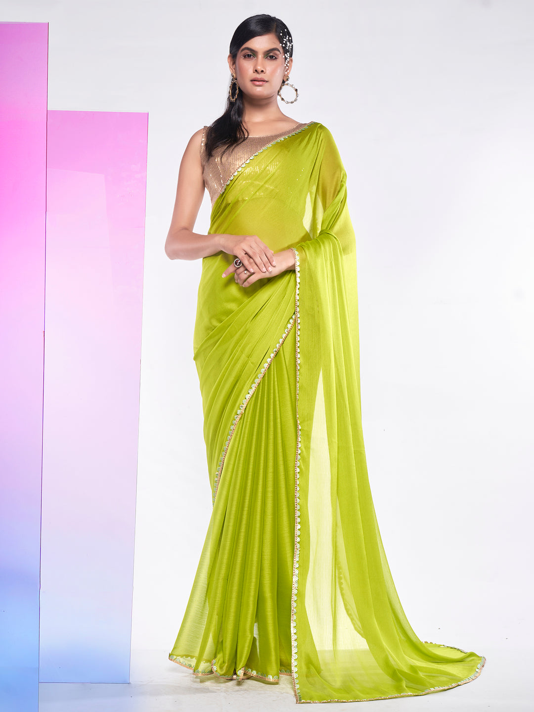 Georgette Saree with Art-Silk Blouse | Solid-Designer Wedding Wear