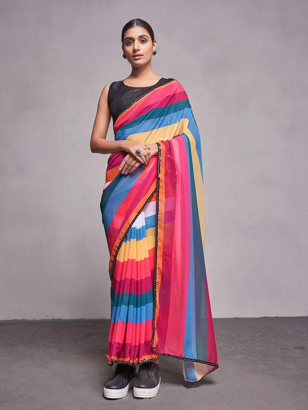 Elegant Georgette Saree with Art-Silk Blouse | Solid Designer for Weddings