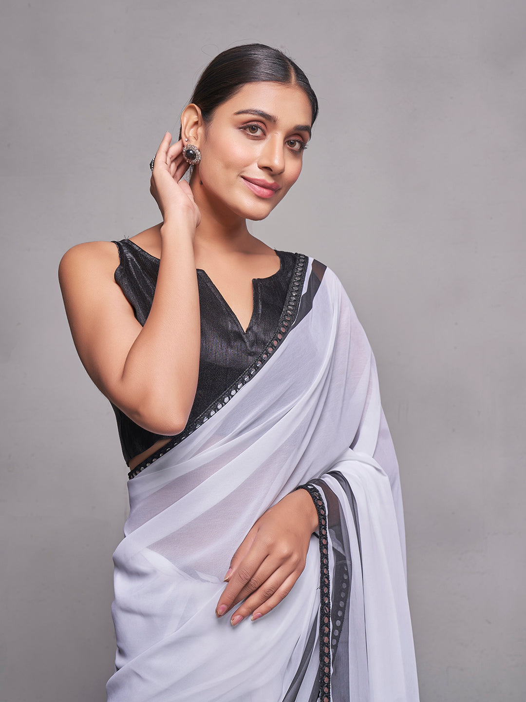 Georgette Saree with Art-Silk Blouse | Solid Designer for Weddings & Festive