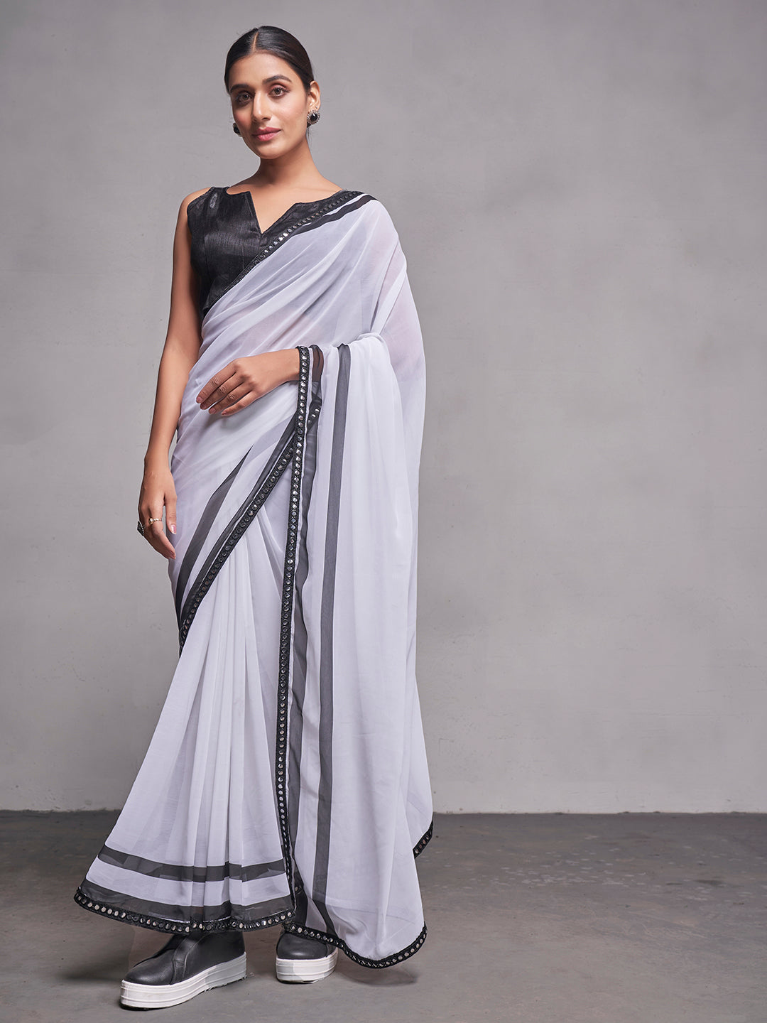 Georgette Saree with Art-Silk Blouse | Solid Designer for Weddings & Festive