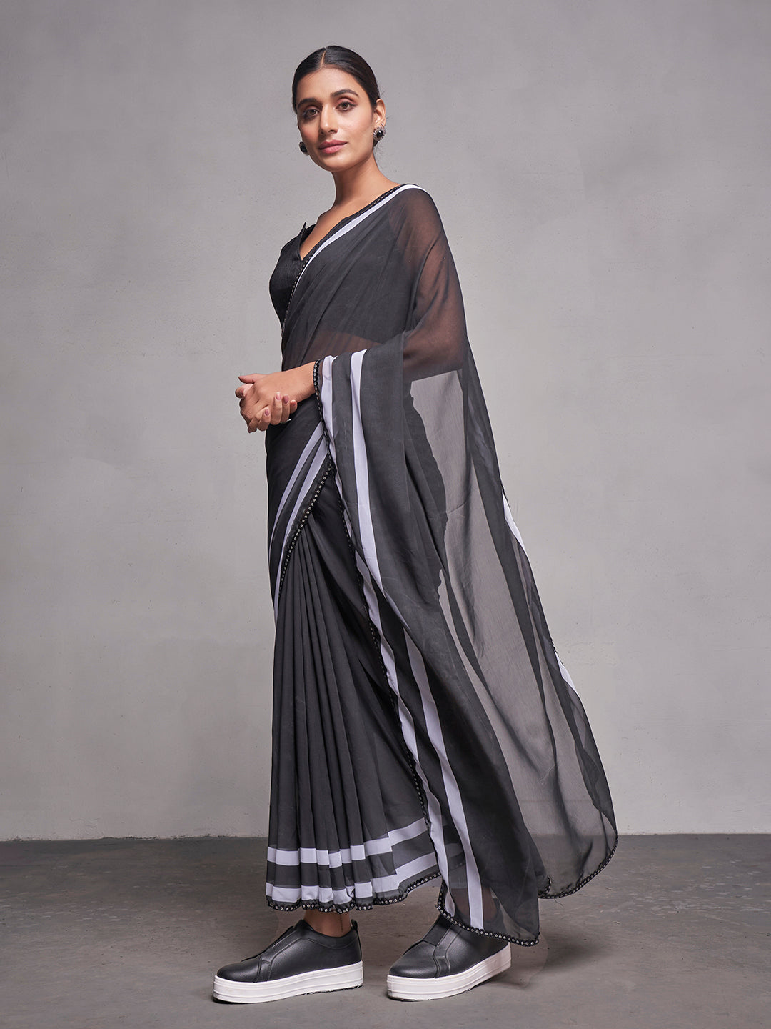 Georgette Saree | Solid Designer with Art-Silk Blouse for Weddings & Events