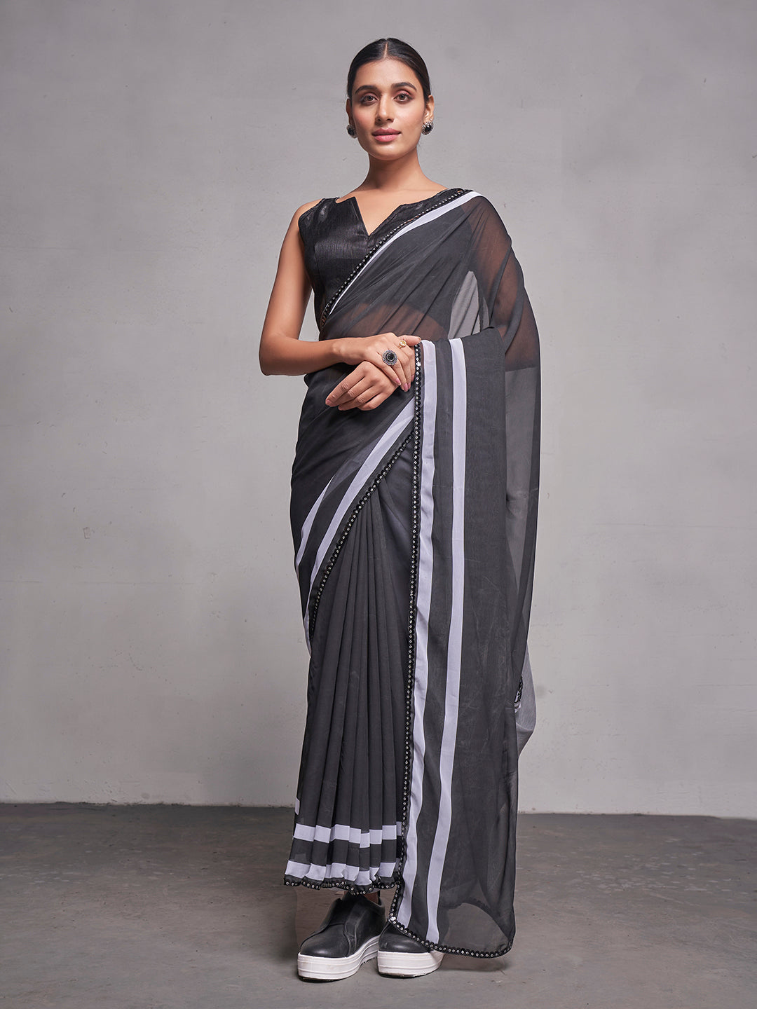 Georgette Saree | Solid Designer with Art-Silk Blouse for Weddings & Events