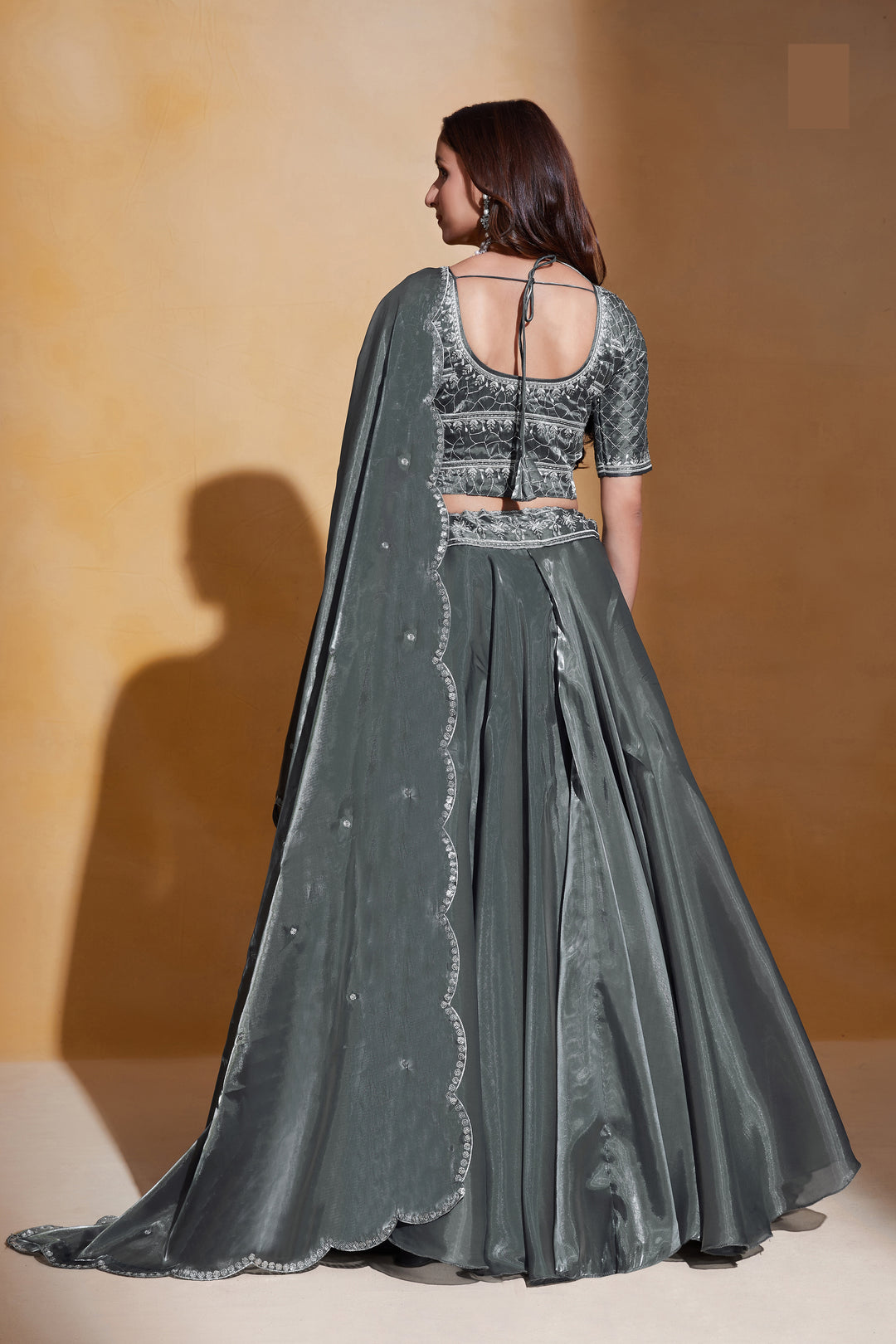 Elegant Organza Silk Lehenga | Thread & Sequence Embroidery for Weddings