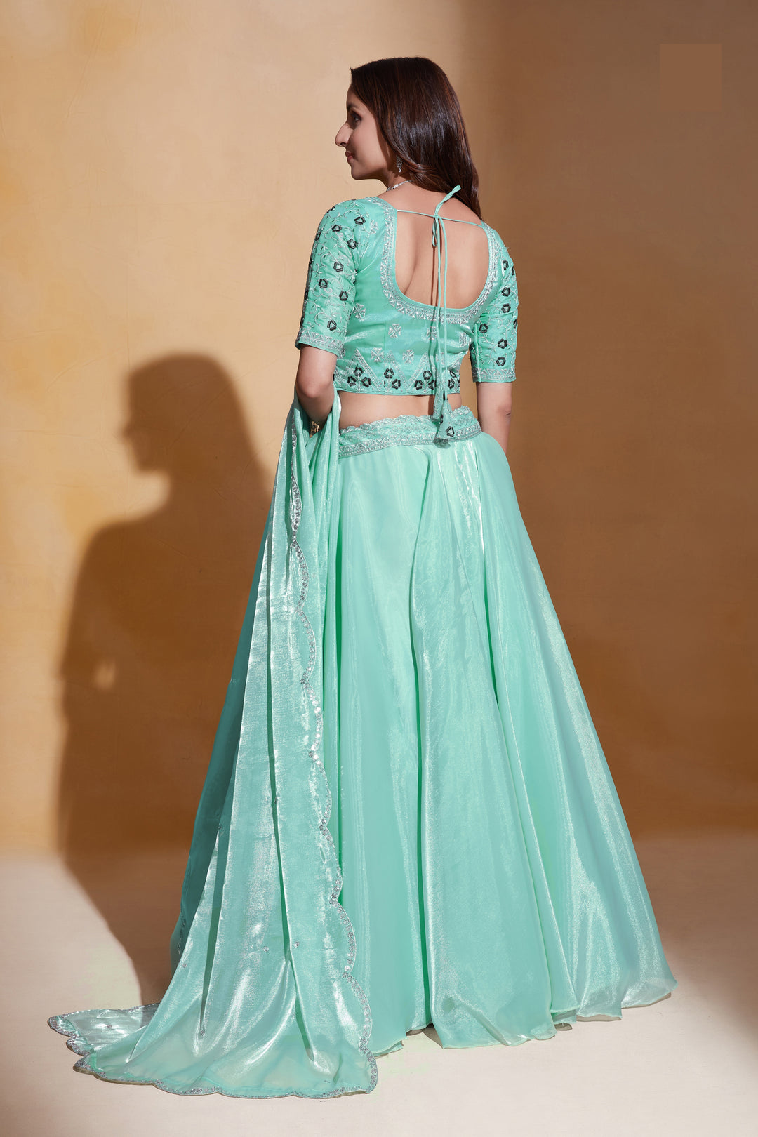 Organza Silk Embroidered Lehenga | Thread & Sequence Work for Weddings