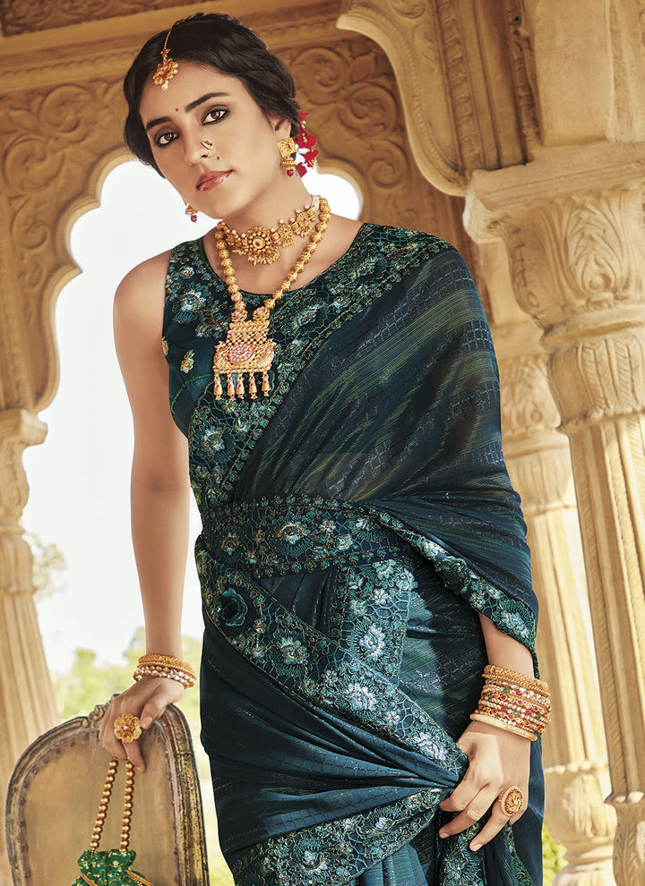 Fancy Fab Saree with Art Silk Blouse | Designer Embroidery & Mirror Work