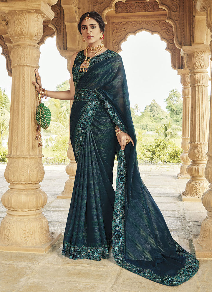 Fancy Fab Saree with Art Silk Blouse | Designer Embroidery & Mirror Work