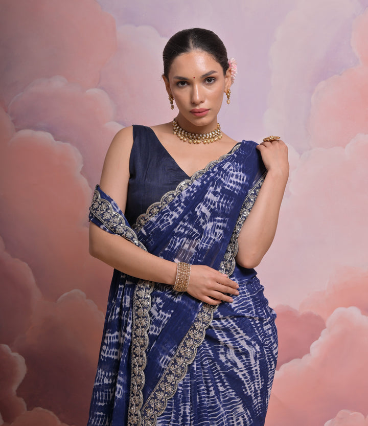 Georgette Printed Saree with Sequins & Lace | Wedding & Festive Elegance