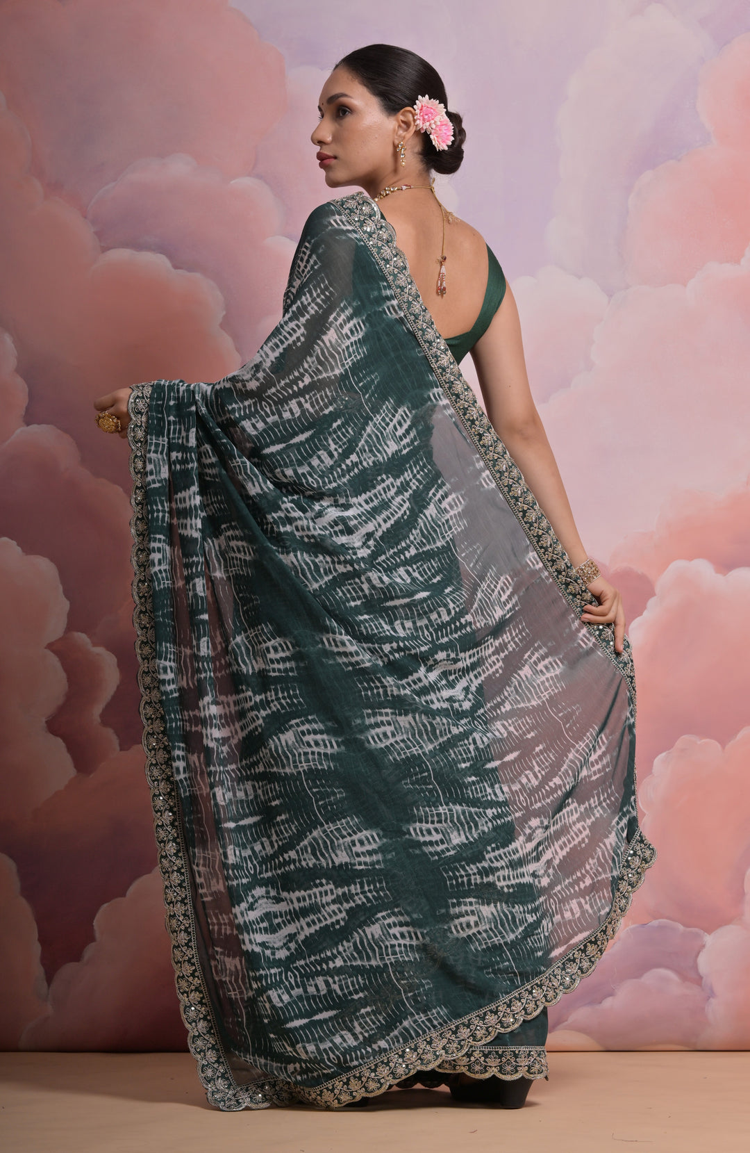 Georgette Printed Saree with Sequins & Lace | Wedding & Festive Elegance