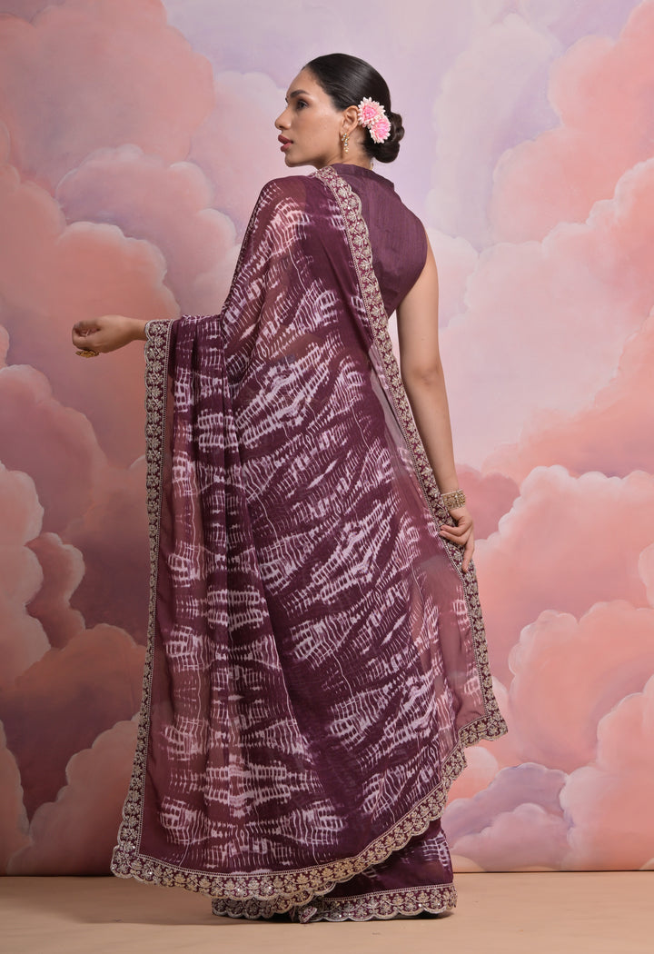 Georgette Printed Saree with Sequins & Lace | Wedding & Festive Elegance