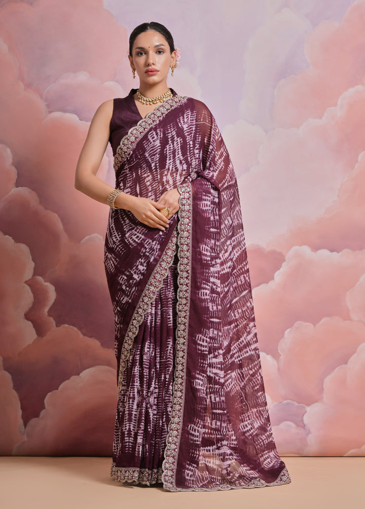 Georgette Printed Saree with Sequins & Lace | Wedding & Festive Elegance