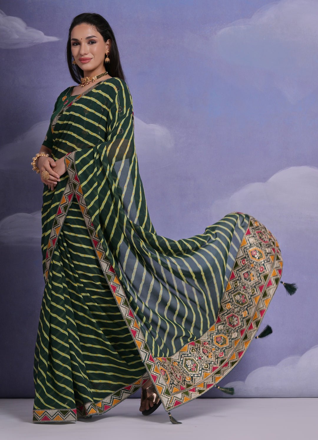 Georgette Printed Saree with Lace Work | Ideal for Weddings & Festive Events