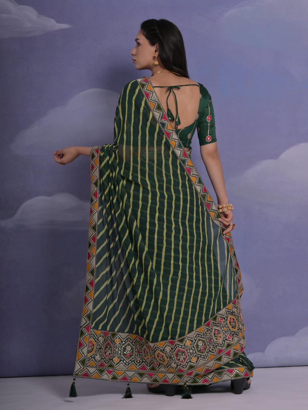 Georgette Printed Saree with Lace Work | Ideal for Weddings & Festive Events