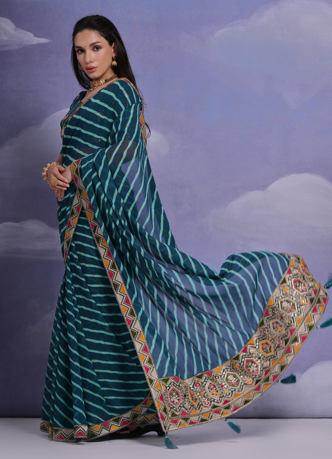 Georgette Printed Saree with Lace Work | Ideal for Weddings & Festive Events