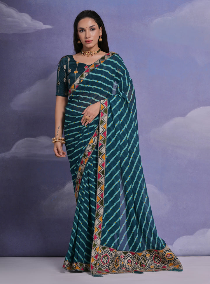 Georgette Printed Saree with Lace Work | Ideal for Weddings & Festive Events