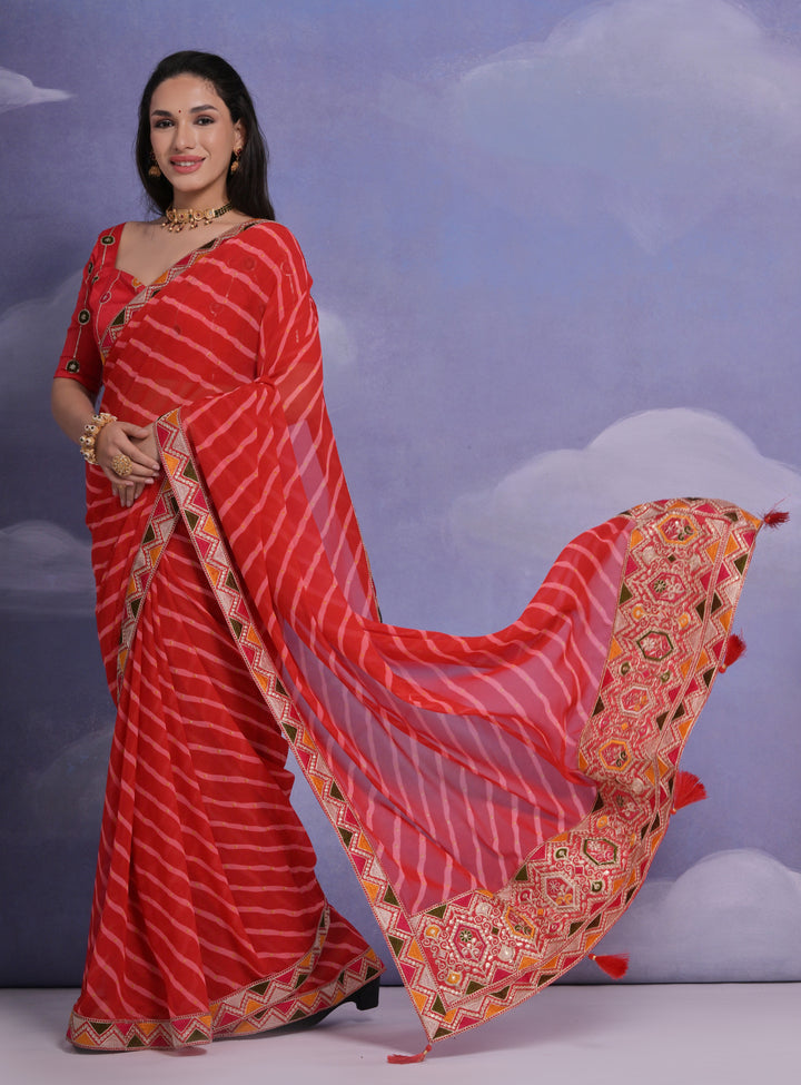 Georgette Printed Saree with Lace Work | Ideal for Weddings & Festive Events