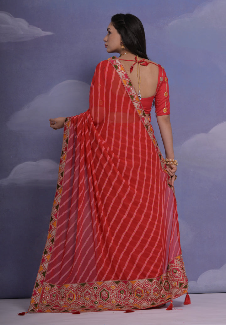 Georgette Printed Saree with Lace Work | Ideal for Weddings & Festive Events