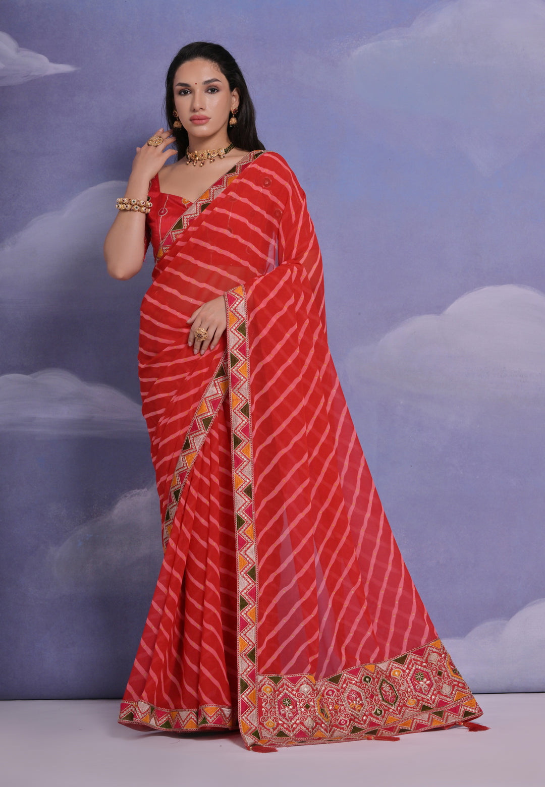 Georgette Printed Saree with Lace Work | Ideal for Weddings & Festive Events