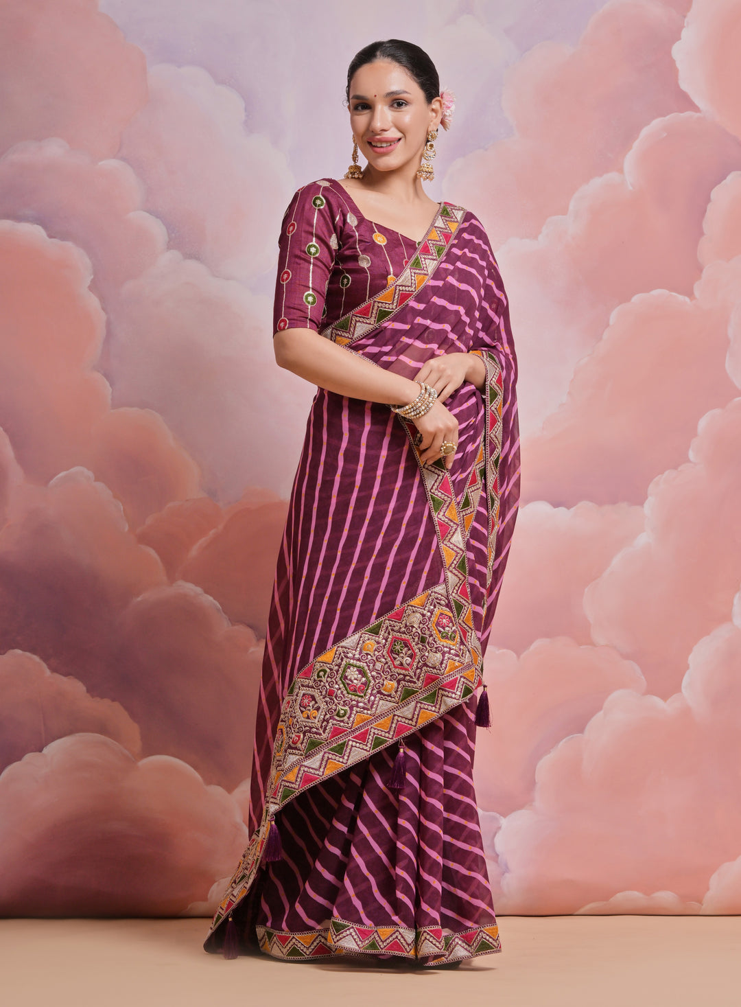 Georgette Printed Saree with Lace Work | Ideal for Weddings & Festive Events