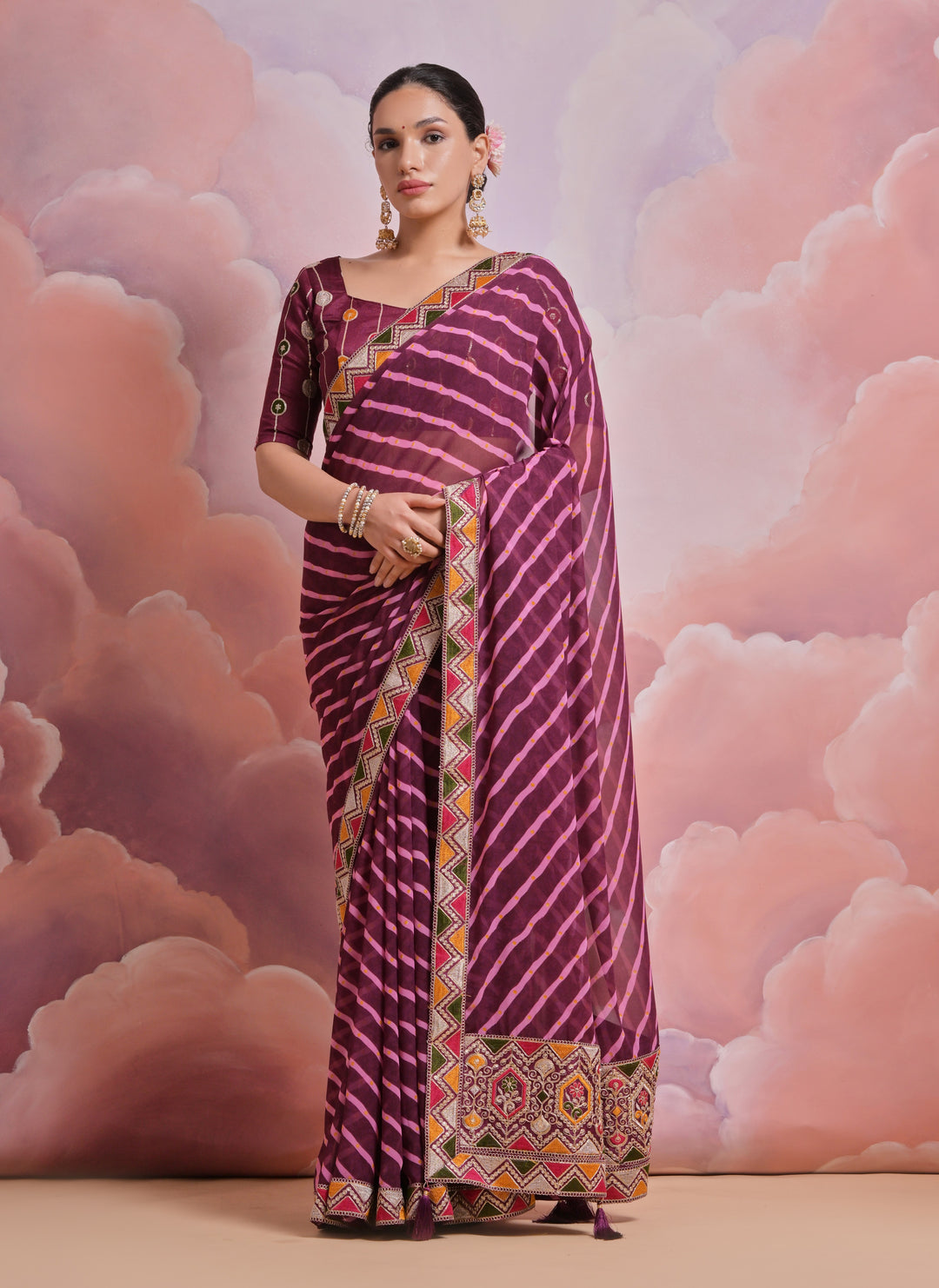 Georgette Printed Saree with Lace Work | Ideal for Weddings & Festive Events