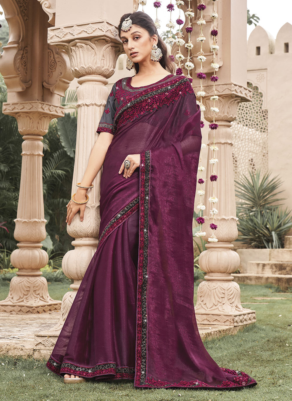 Blooming Designer Embroidery Shimmer Silk Saree | Perfect for Weddings & Events